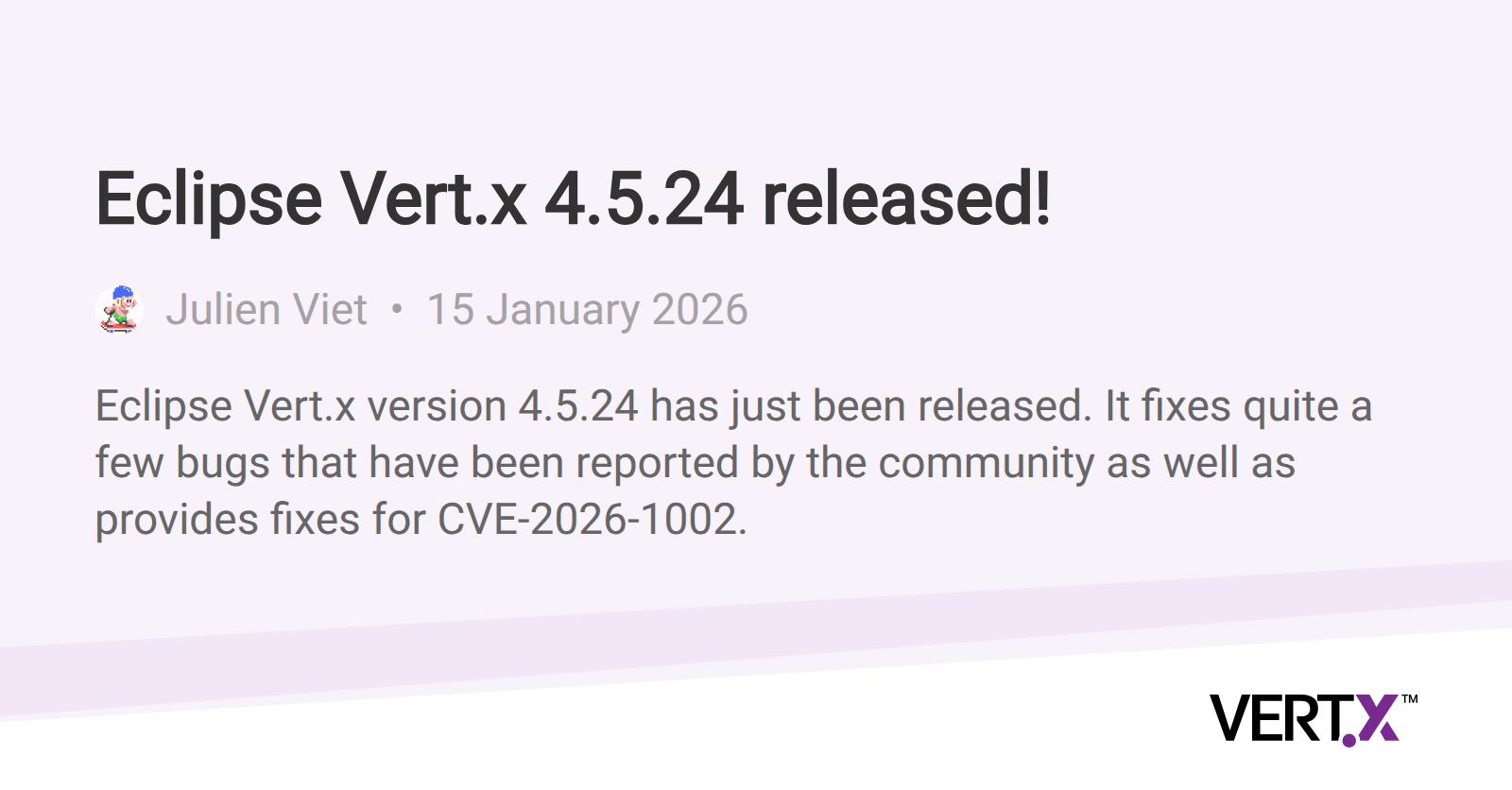 Eclipse Green Apple Eclipse Vert.x 4.5.24 released! | Blog | Eclipse Vert.x